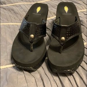 Black Croc Embossed Sandals, 3.5” heel